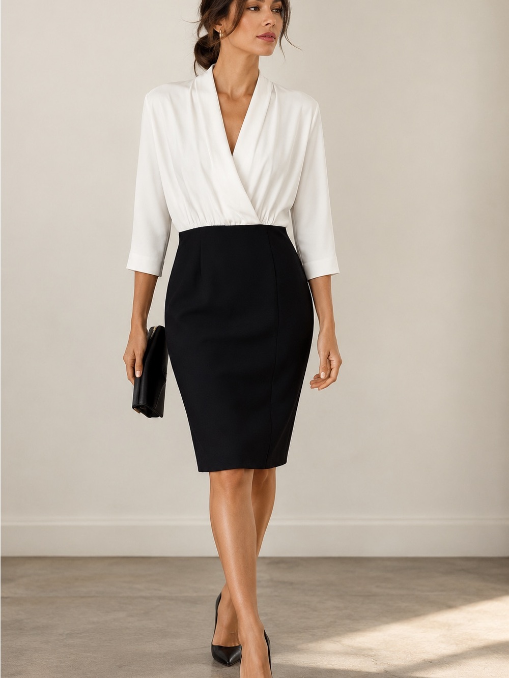 Reiss Two-Tone Black and White Pencil Dress